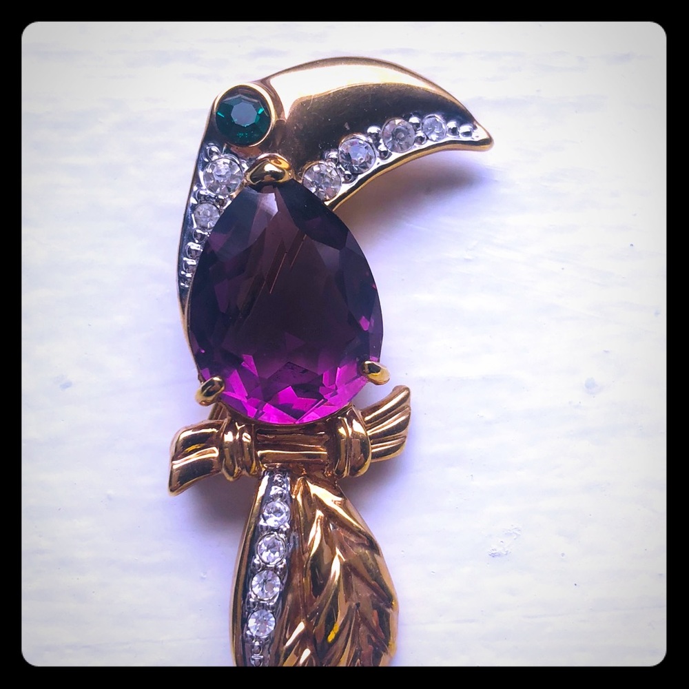 Vtg Jelly Belly Crystal Bird Gold Plated Brooch